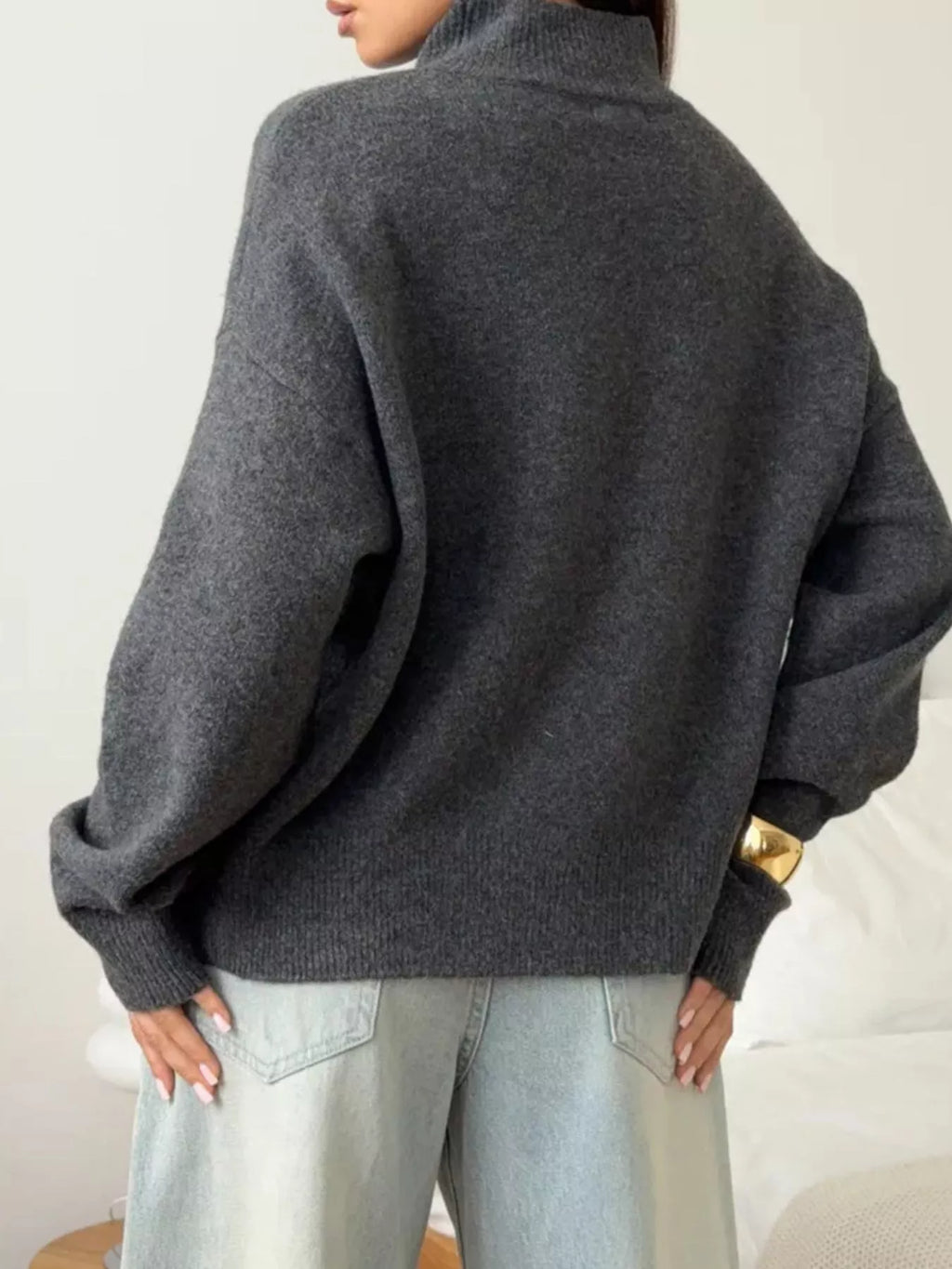 Mock Neck Dropped Shoulder Sweater