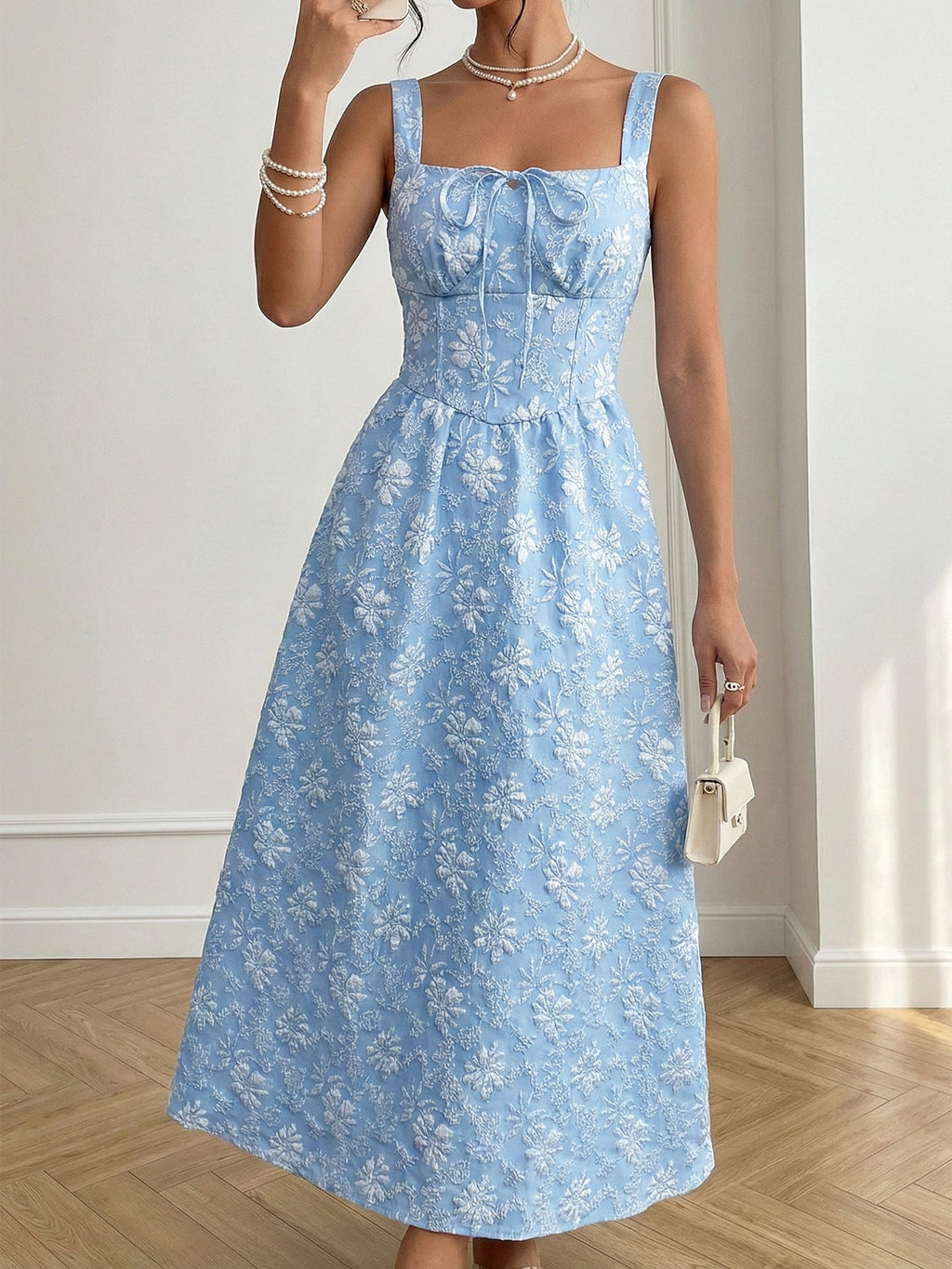 Floral Tie-Front A-Line Midi Dress