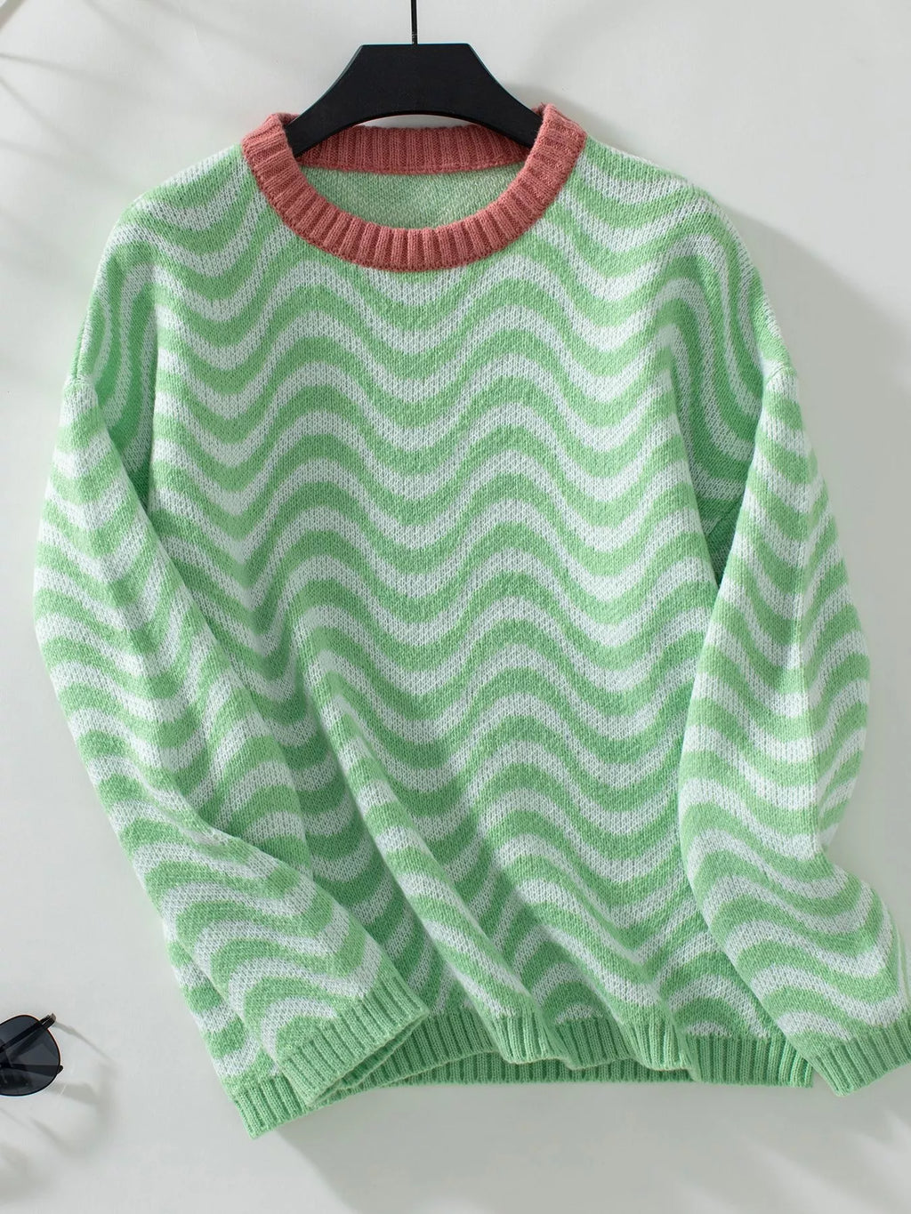 Wavy Striped Round Neck Sweater