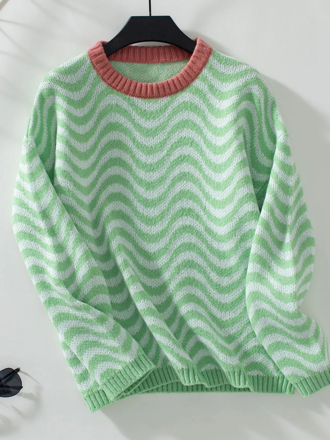 Wavy Striped Round Neck Sweater