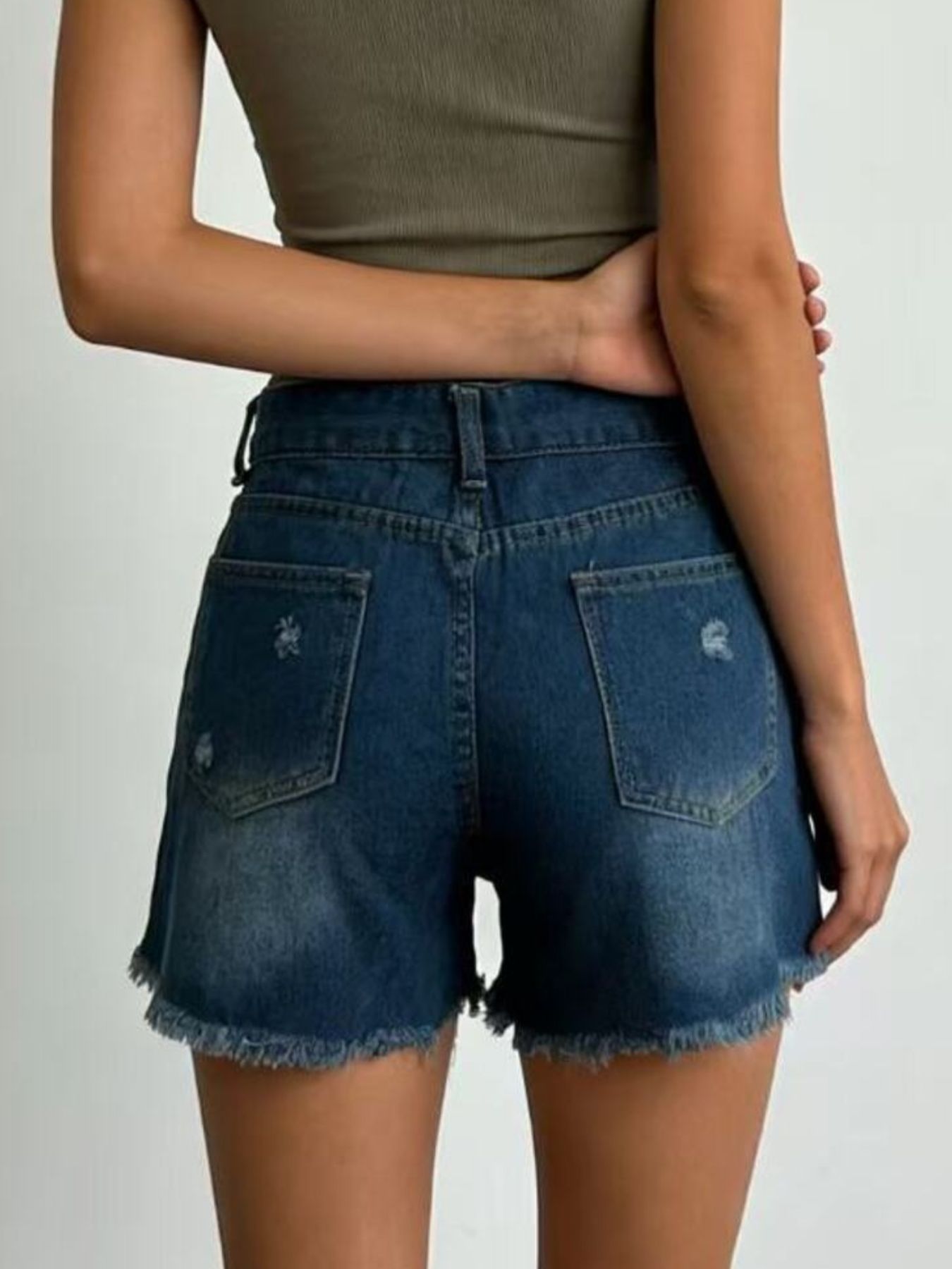 Distressed Frayed Hem Denim Shorts
