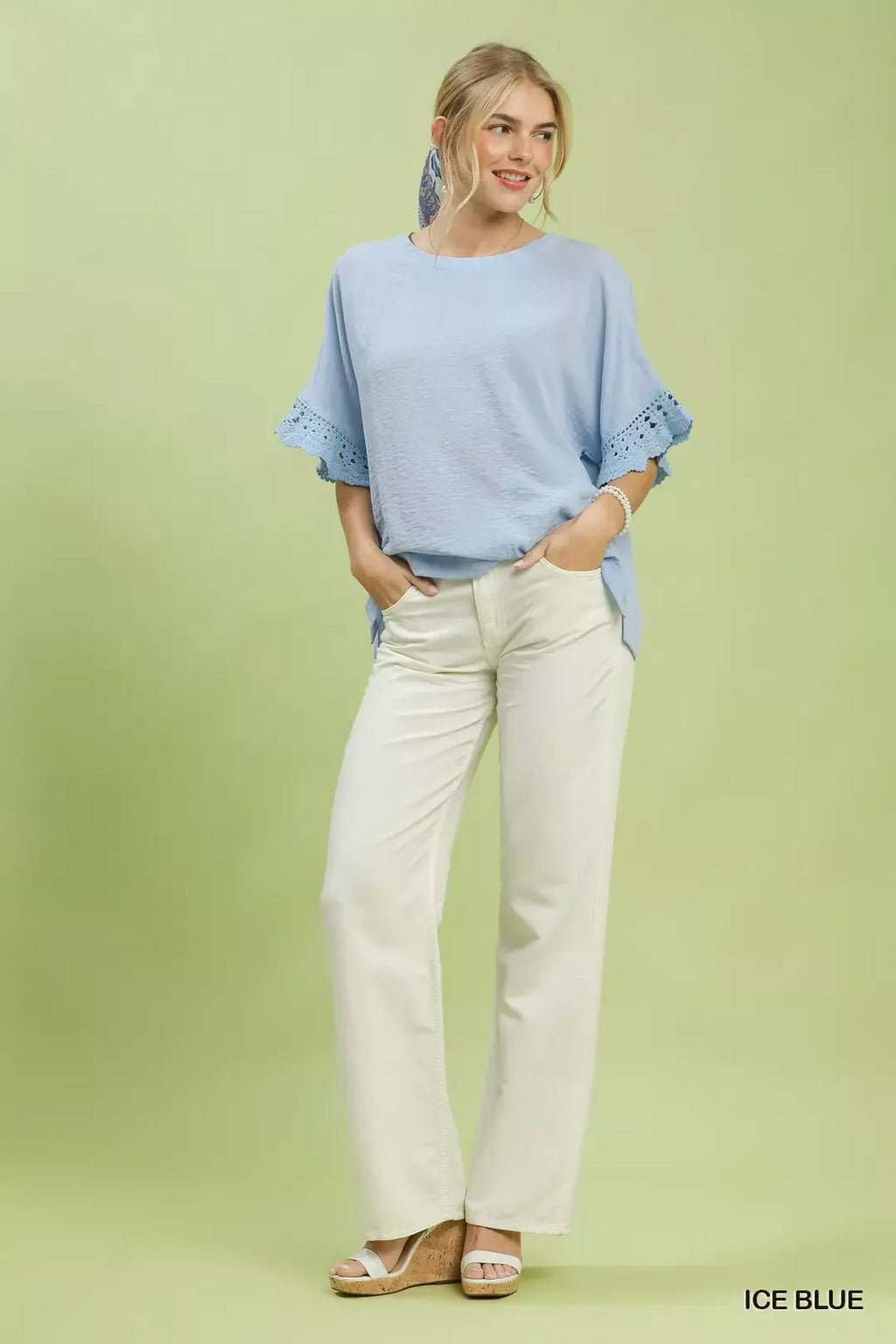 Umgee Crochet Trim Flutter Sleeve Top