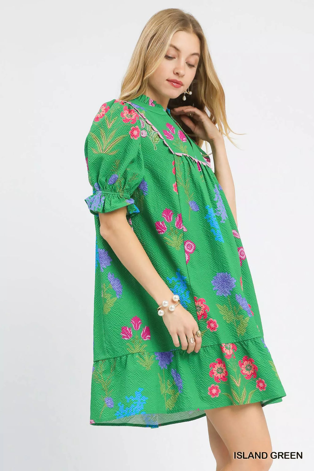 Umgee Multi Flower Print V-Neck Dress