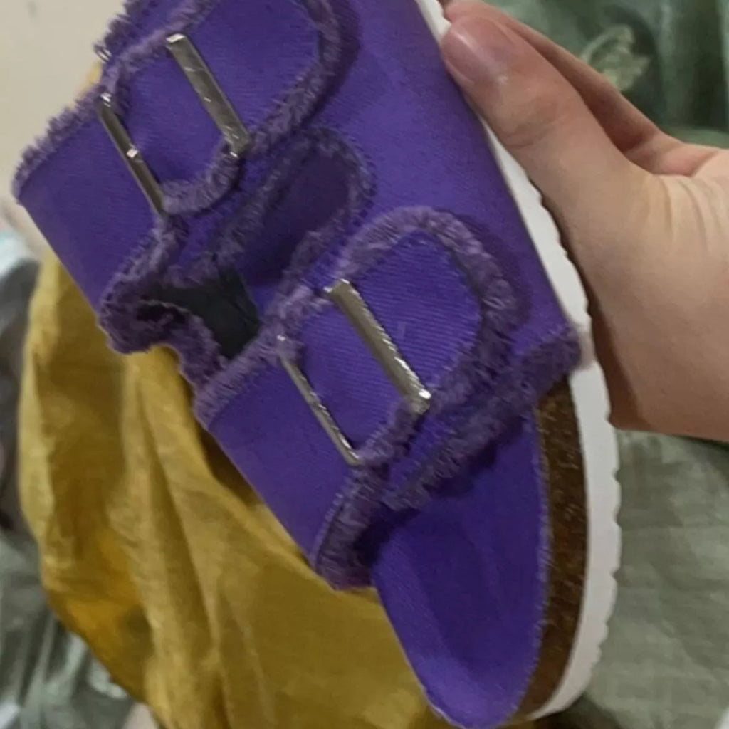 Frayed Edge Buckle Sandals