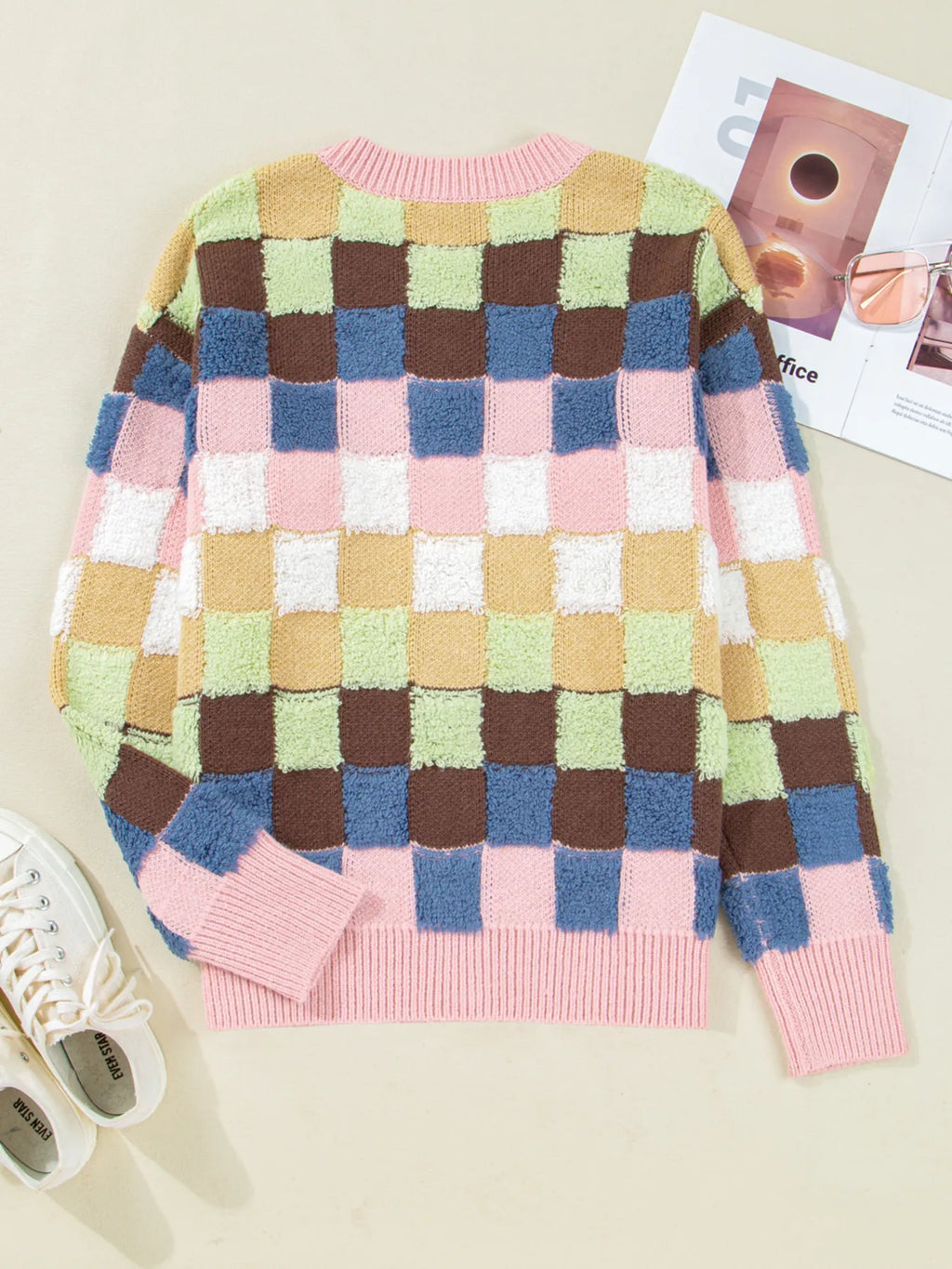 Checkered Pattern Button Front Cardigan