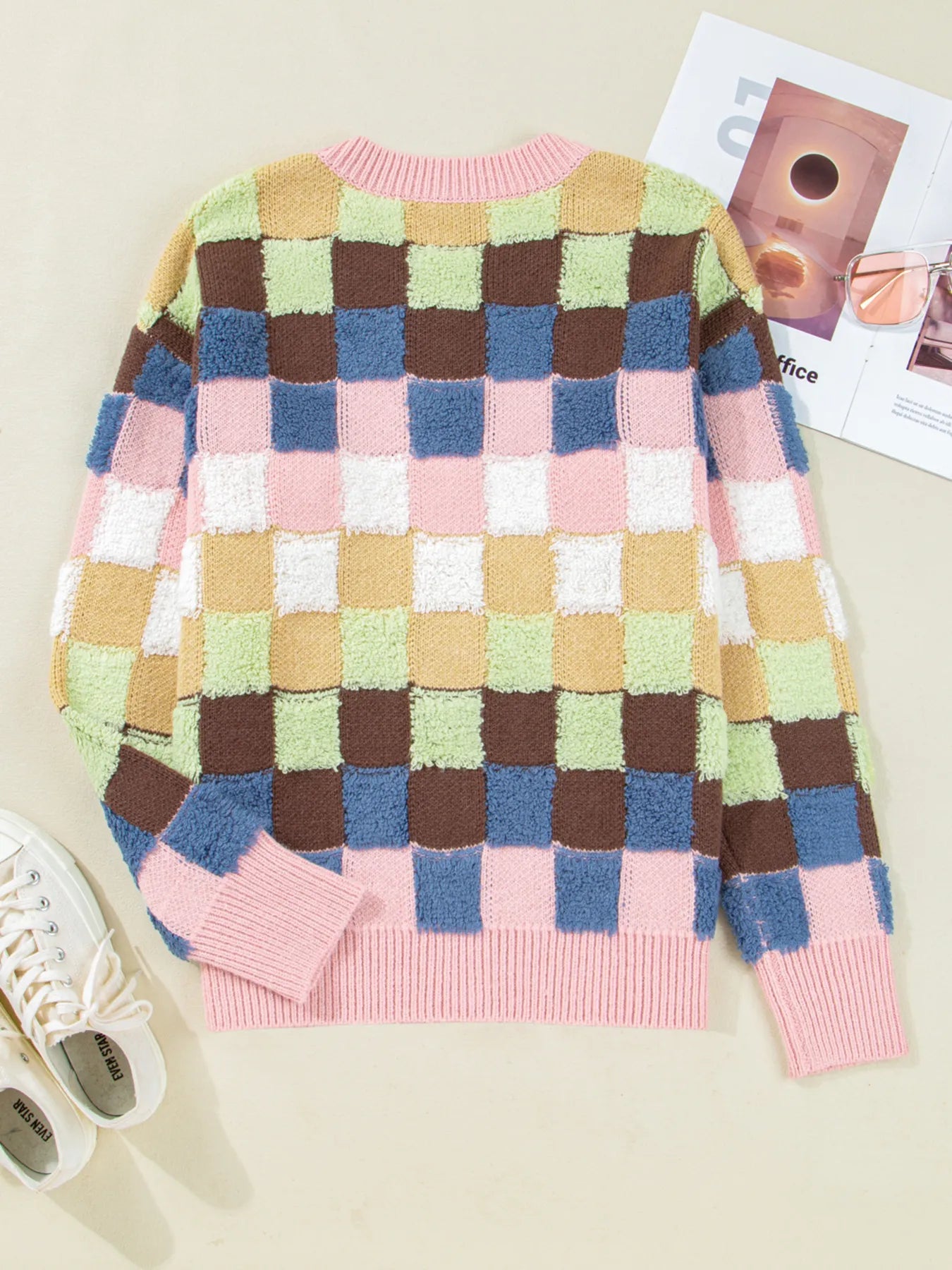 Checkered Pattern Button Front Cardigan