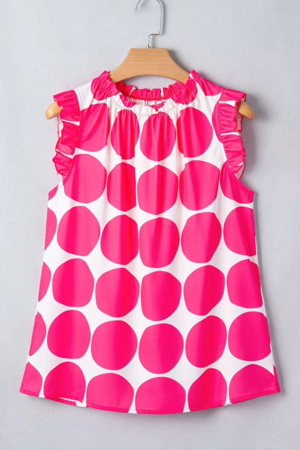 Polka Dot Print Frilled Round Neck Shift Tank Top
