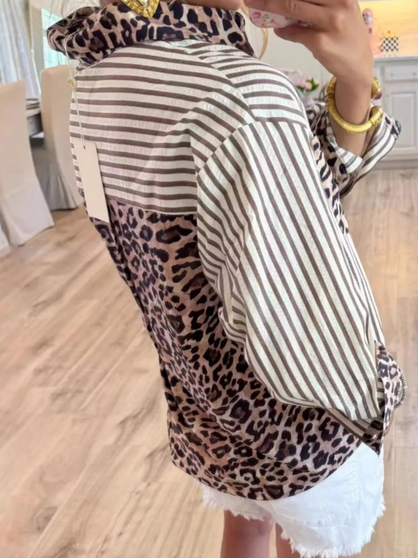 Leopard Striped Button Up Shirt