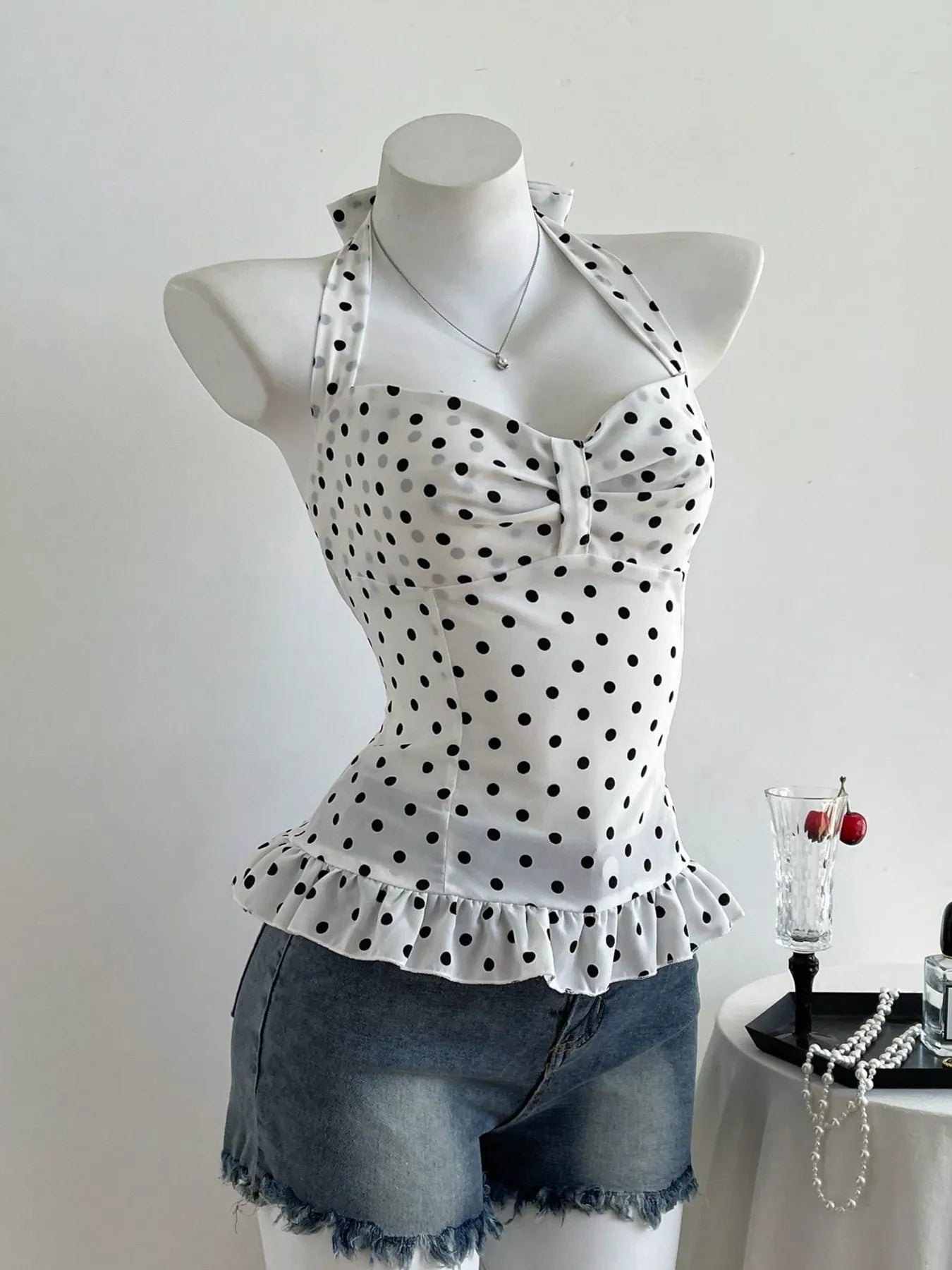 Polka Dot Halter Neck Cami