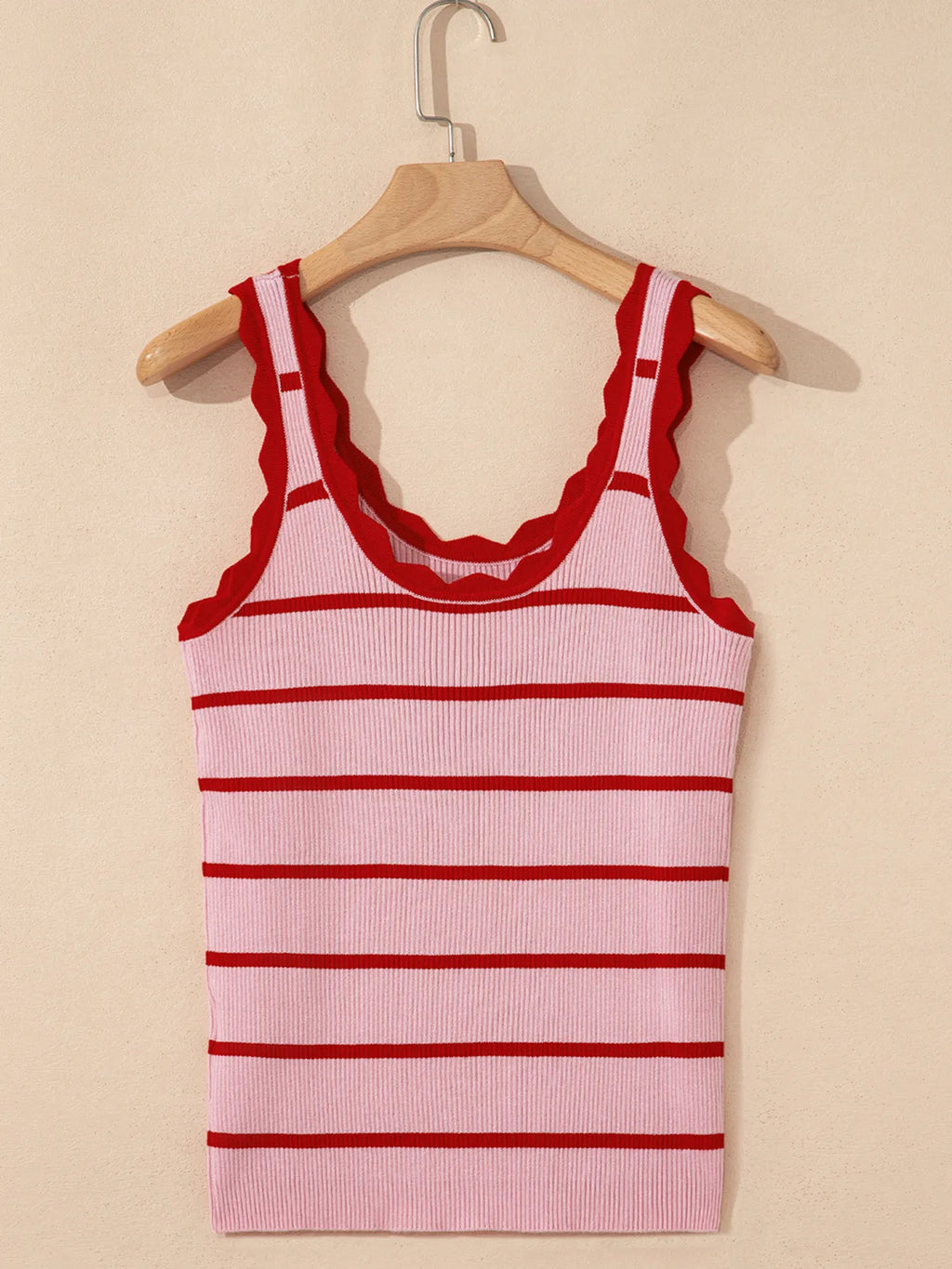 Stripe Scalloped Edge Crew Neck Knit Tank Top