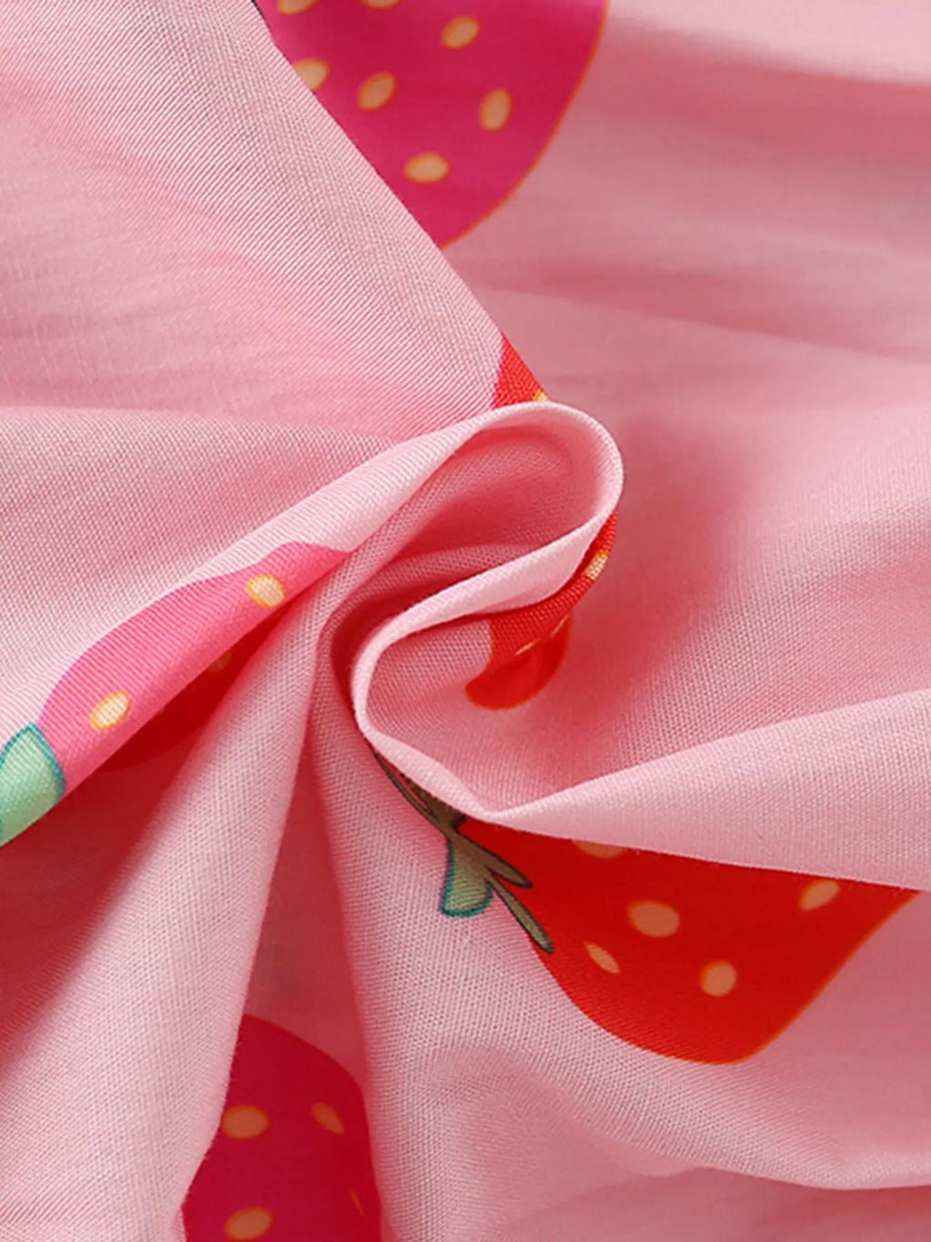 Children's Strawberry Print Tiered Puff Sleeve Dress