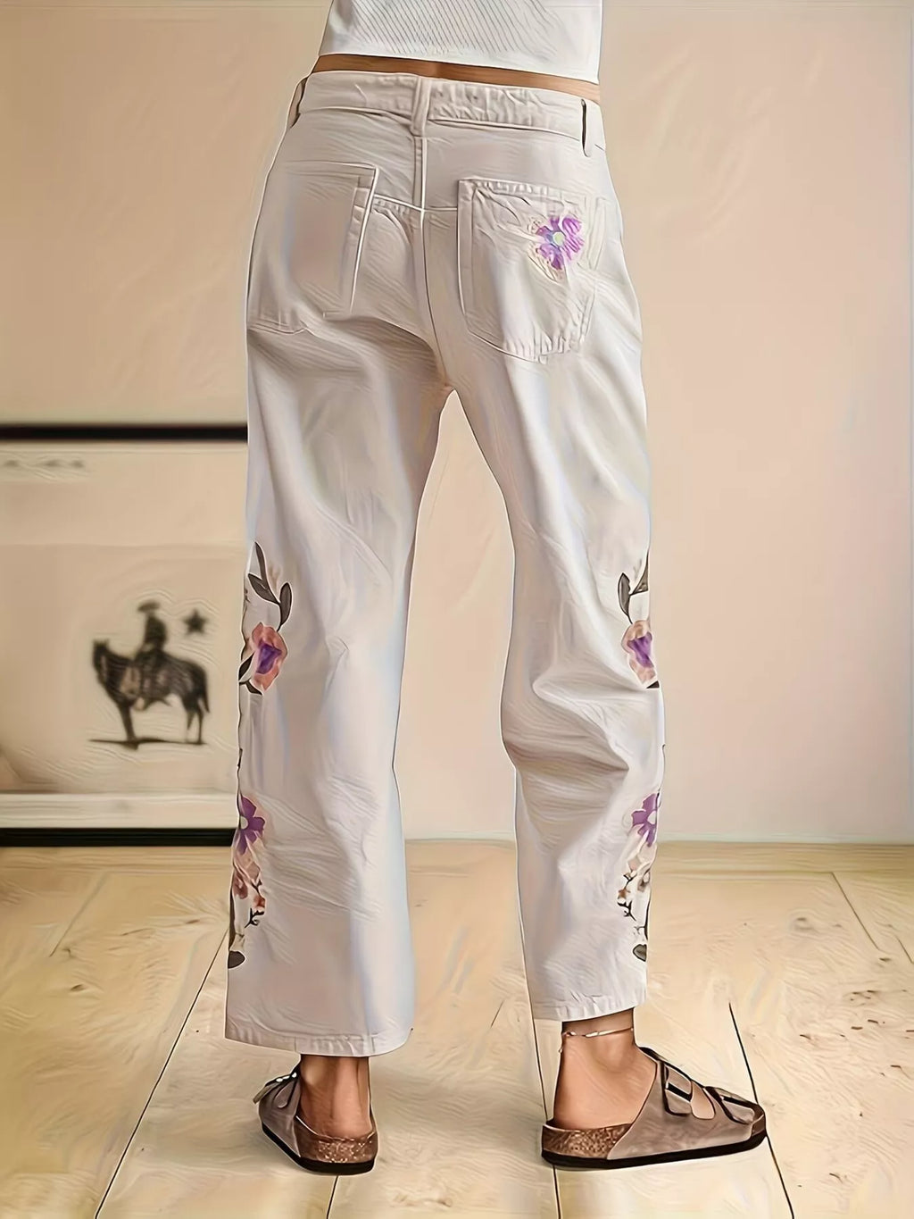 Embroidered Floral Wide-Leg Jeans