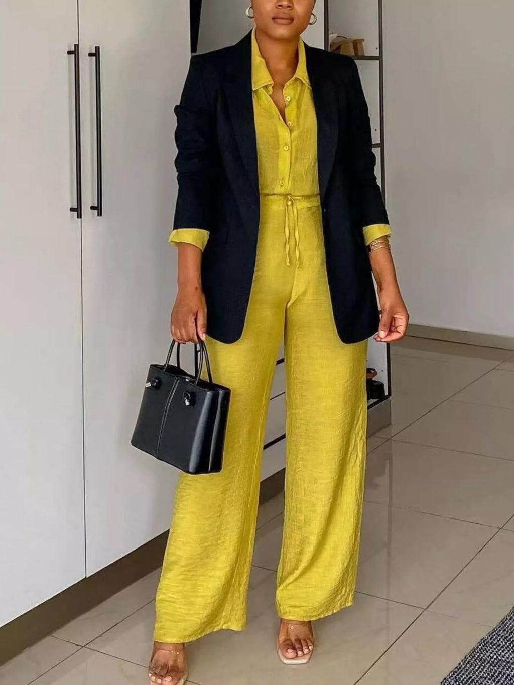 Tie-Front Top and Wide Leg Pants Set