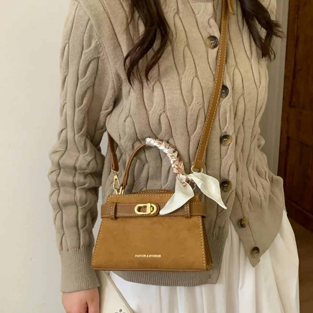 Suede Mini Crossbody Bag with Leather Strap