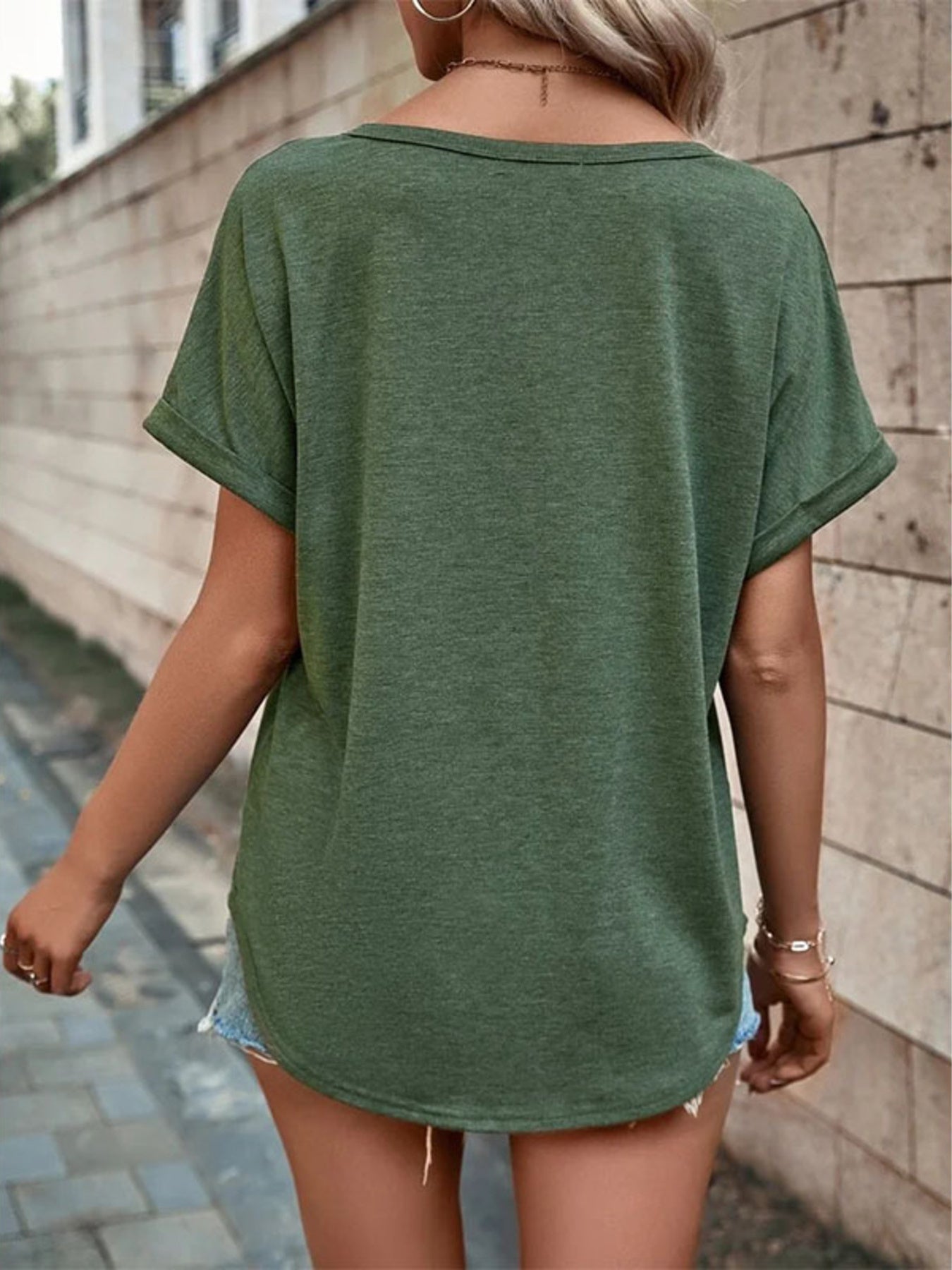 Full Size Decor Button Short Sleeve T-Shirt Plus Size
