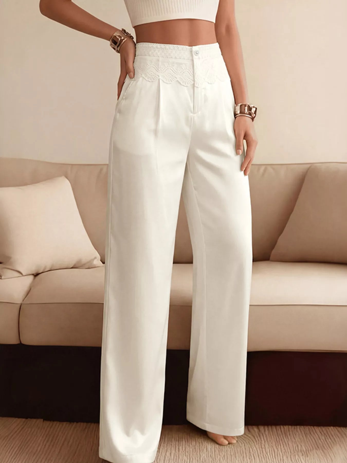 Lace Waist Wide Leg Pants