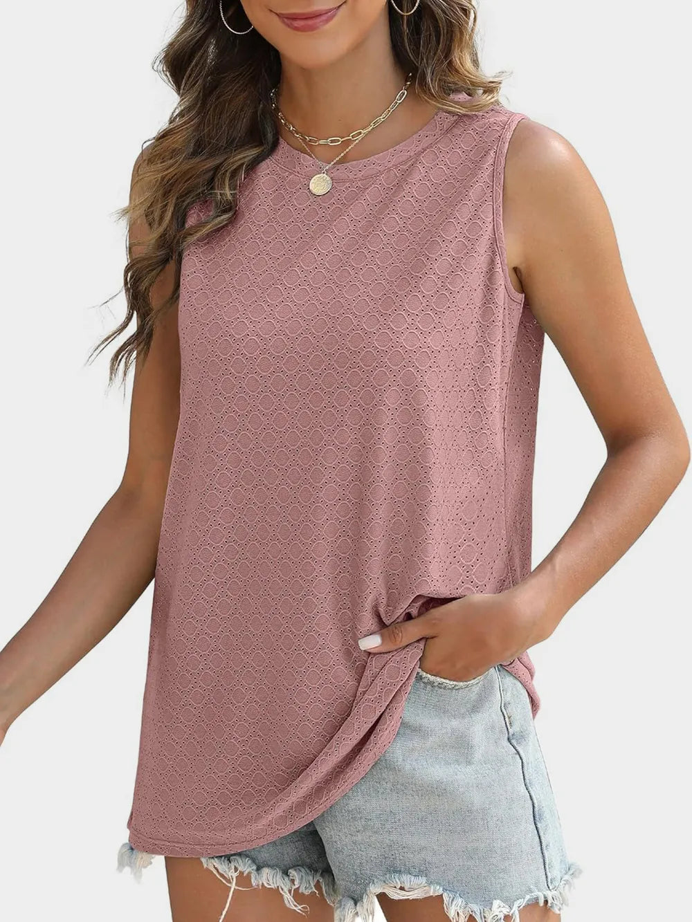 Eyelet Round Neck Tank
