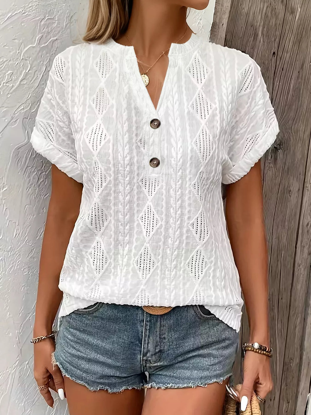 Diamond Pattern Short Sleeve Top