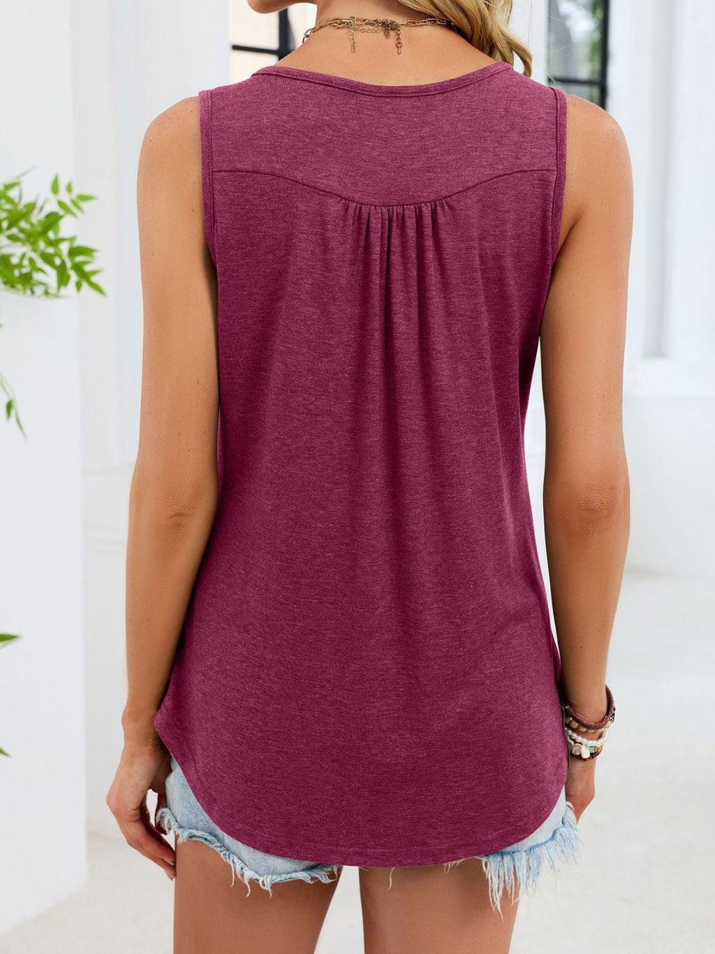 Button Detail Round Neck Tank