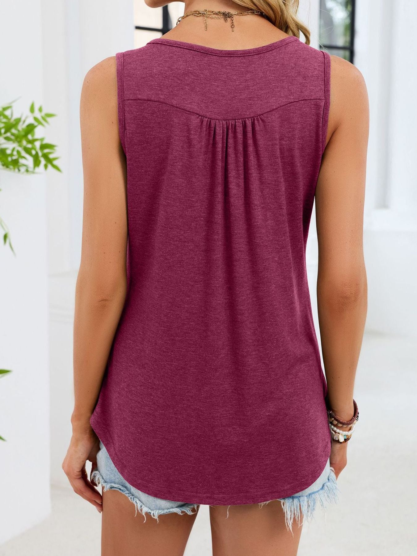 Button Detail Round Neck Tank