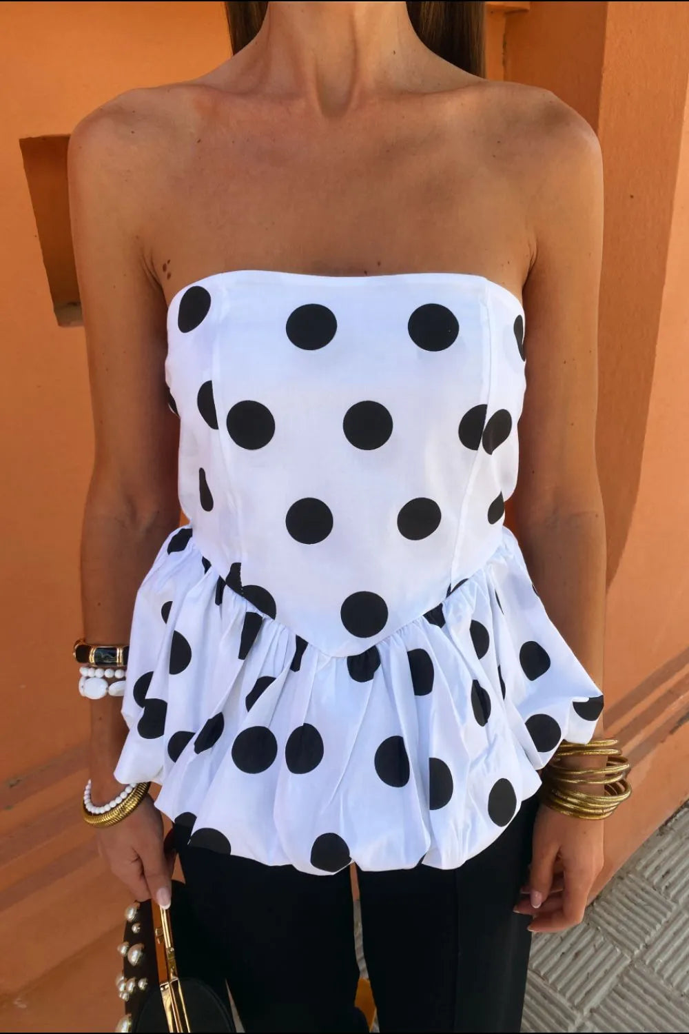 Smocked Back Bubble Hem Tube Top