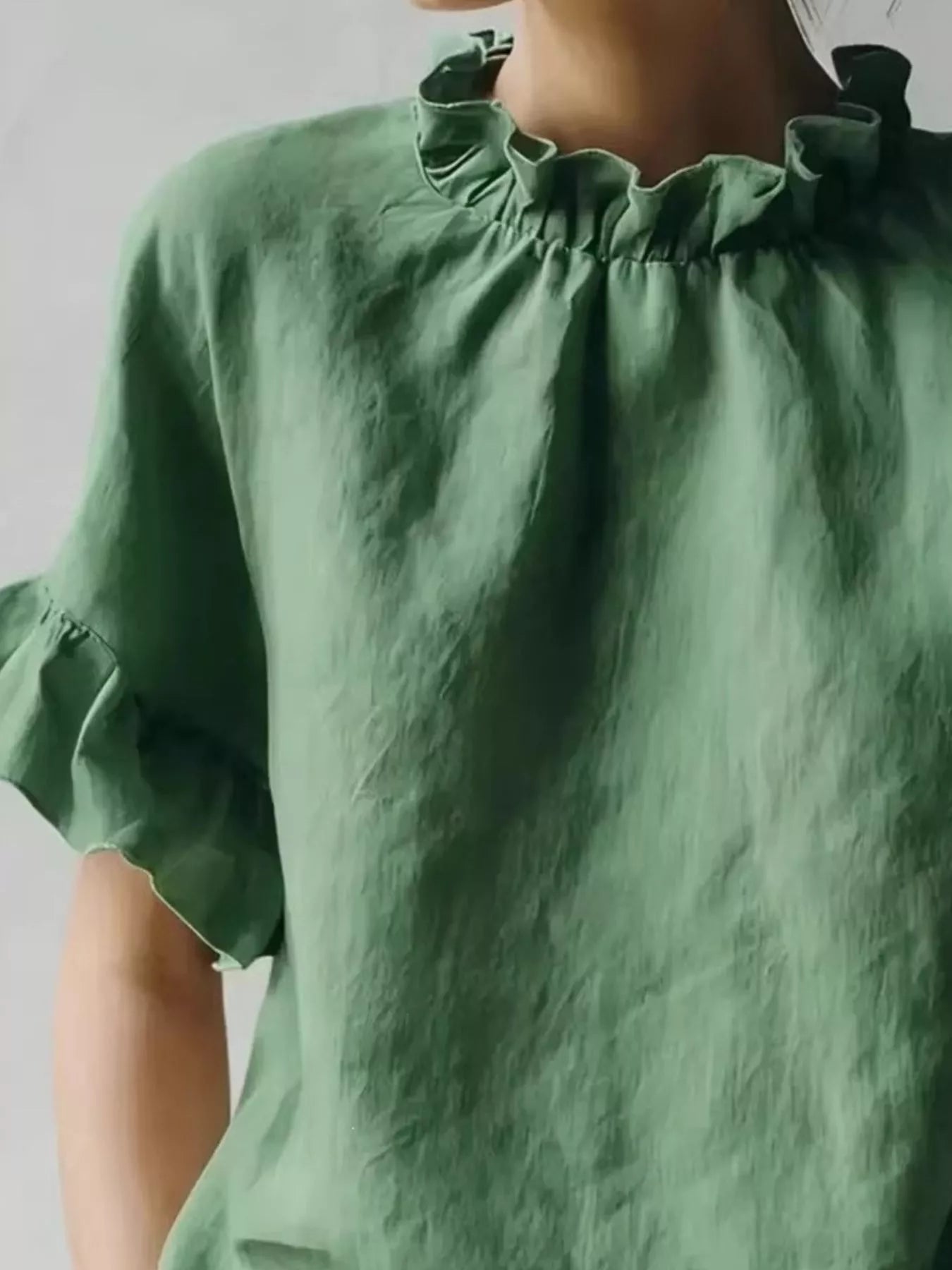 Full Size Ruffled Neck Half Sleeve Blouse Plus Size