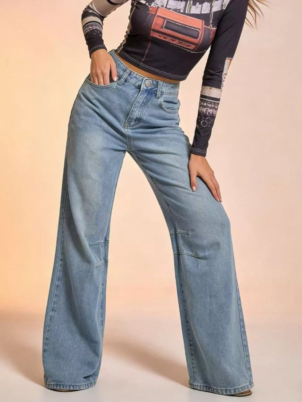 Wide Leg Wash Jeans