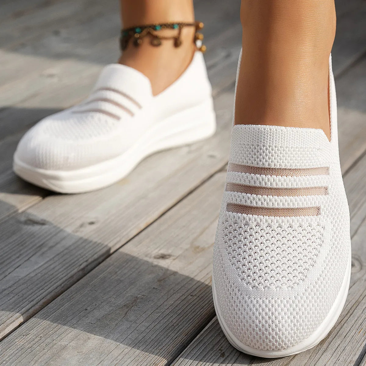 Mesh Round Toe Platform Slip-Ons