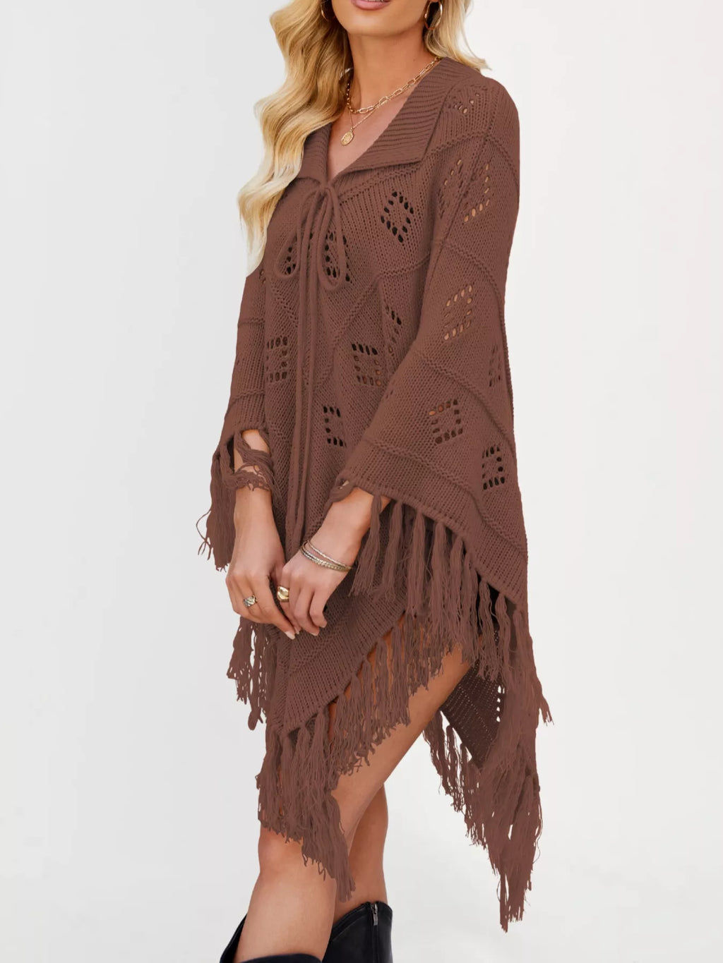 Fringe Openwork Knit Cover Up