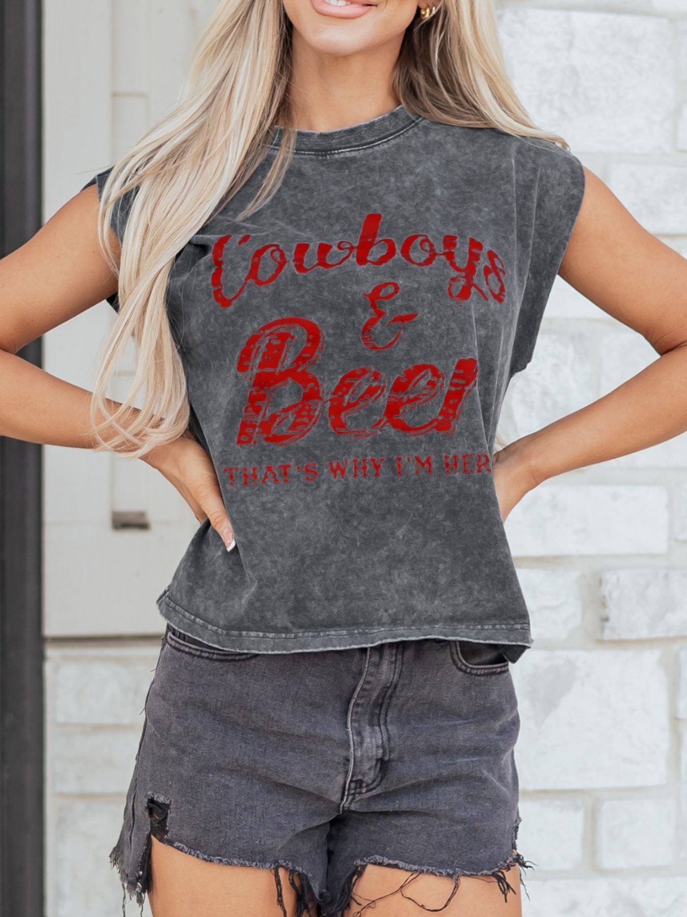 Cowboy & Beer Western Graphic Mineral Wash Tank Top