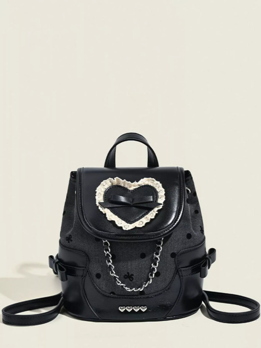 Heart Decor Chain Detail Backpack Bag