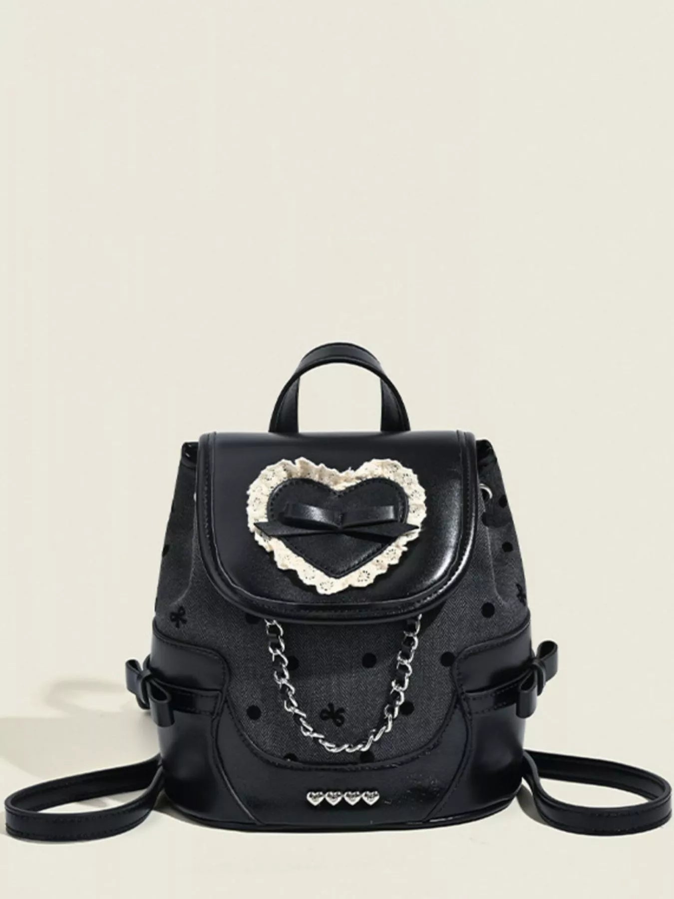 Heart Decor Chain Detail Backpack Bag