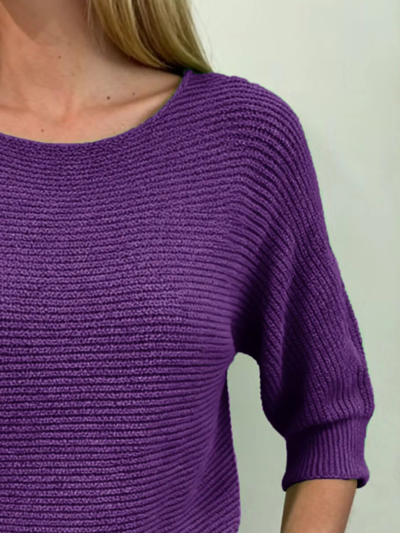 Full Size Ribbed Knit Round Neck Sweater Plus Size