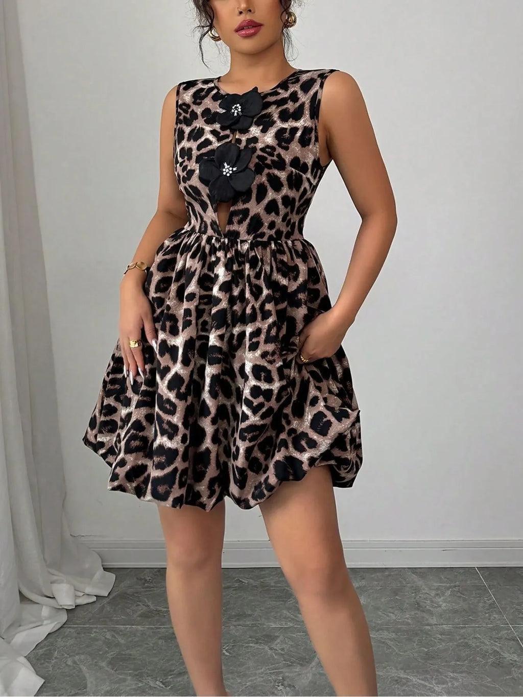 Leopard Print Sleeveless Fit and Flare Mini Dress