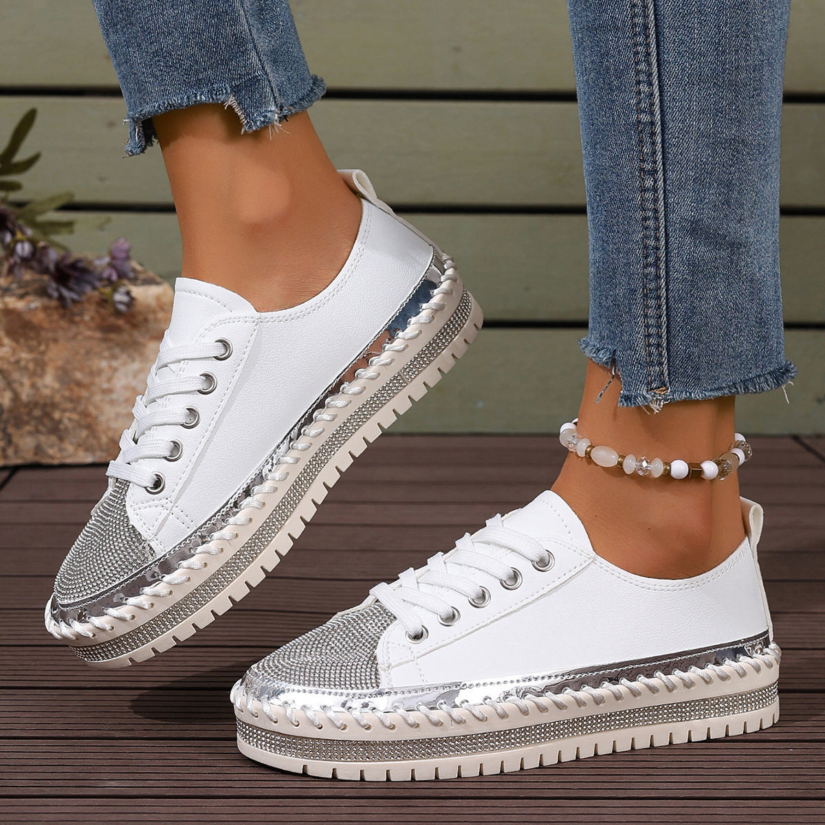 Women’s Plus Size White Sneakers – Chunky Sole Casual Everyday Shoes