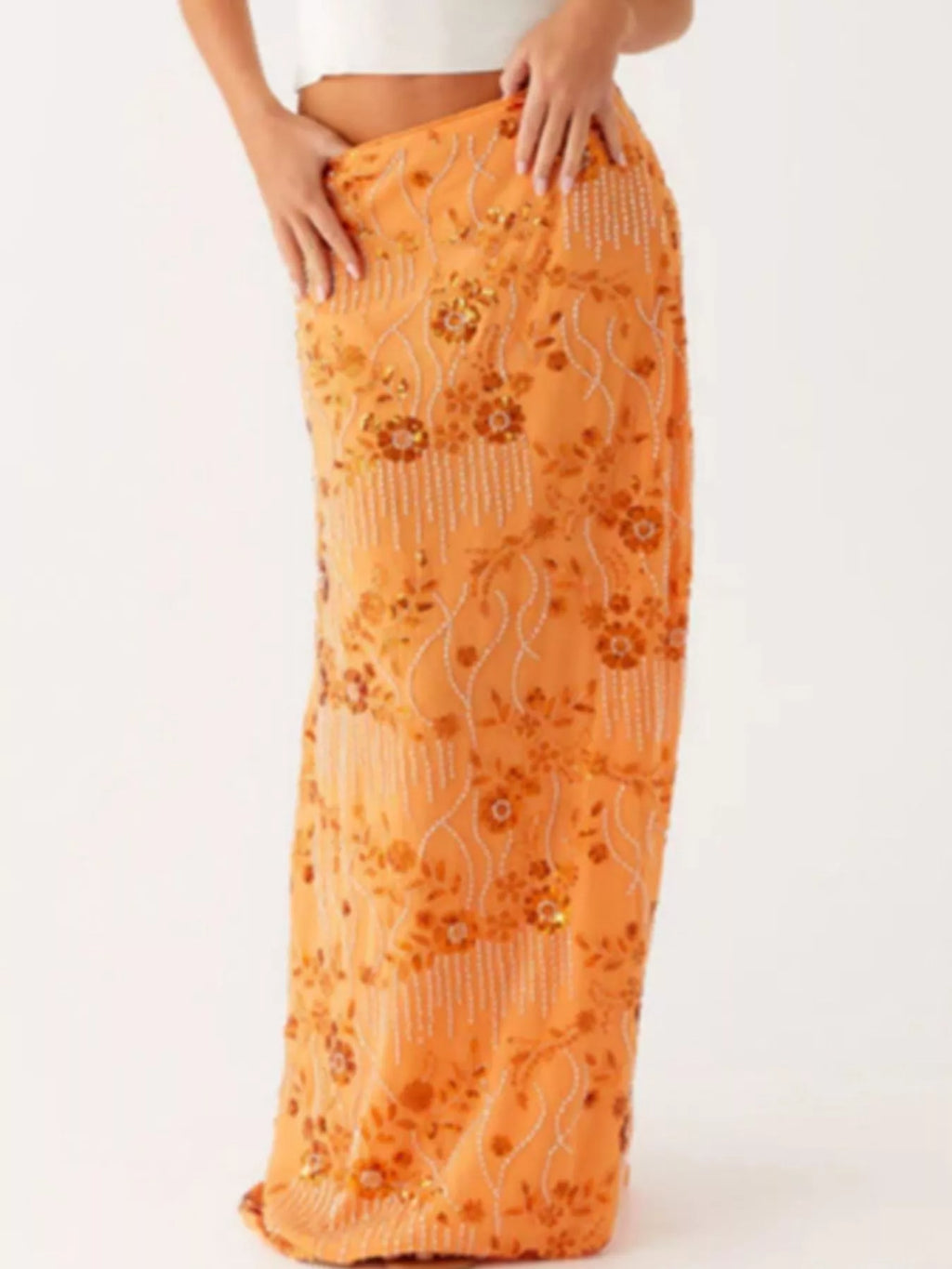 Sequin Embroidered Maxi Skirt