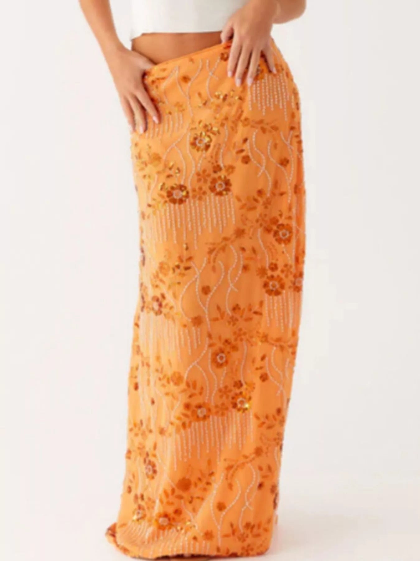 Sequin Embroidered Maxi Skirt