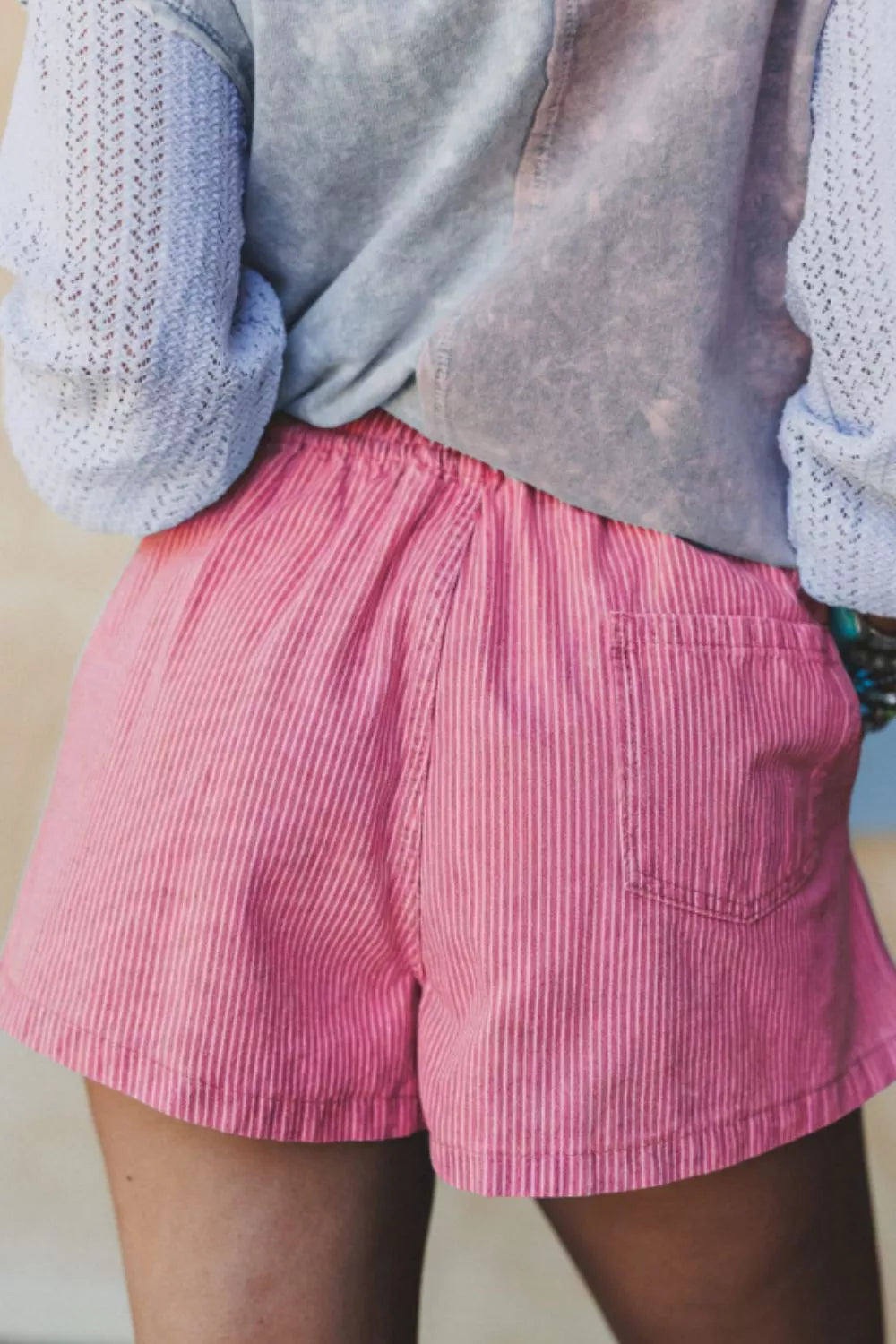 Striped Elastic Waist Casual Shorts