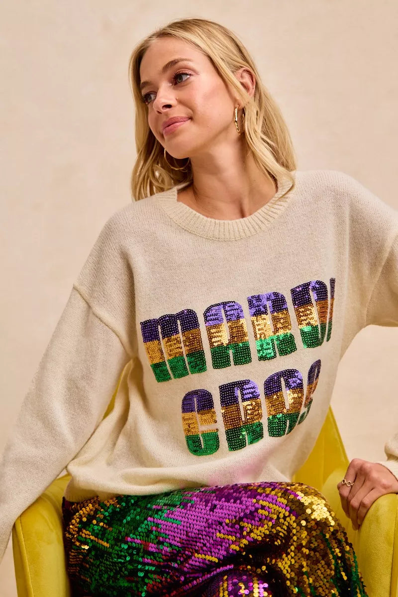 BiBi Mardi Gras Sequin Lattering Knit Top
