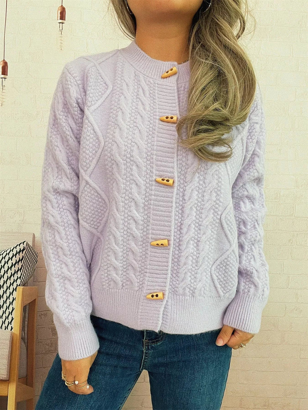 Cable Knit Button-Up Cardigan