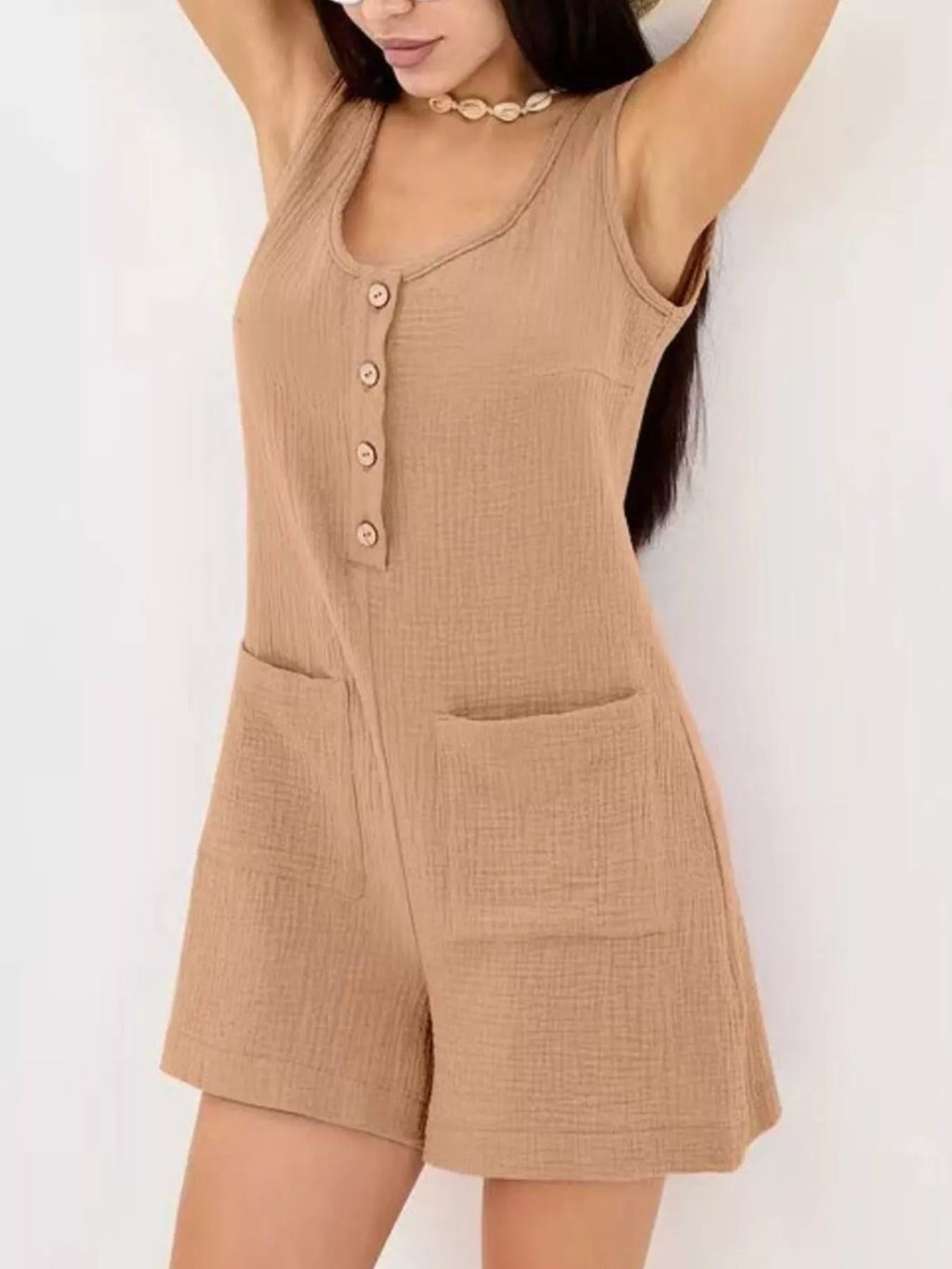 Casual Button-Down Sleeveless Romper