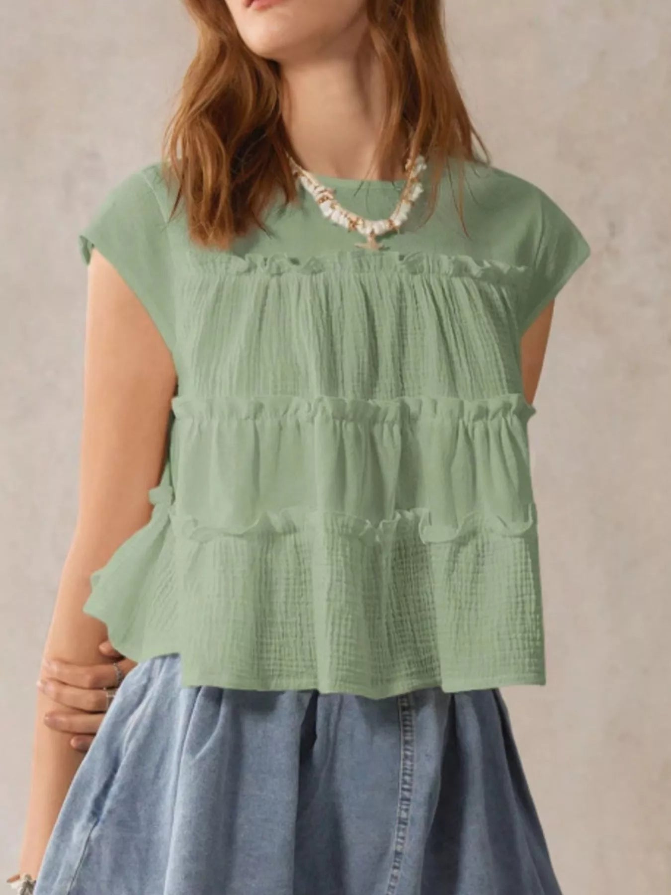 Tiered Cap Sleeve Blouse