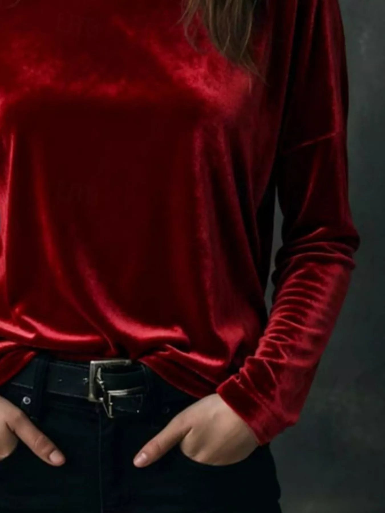 Full Size Velvet Long Sleeve T-Shirt Plus Size
