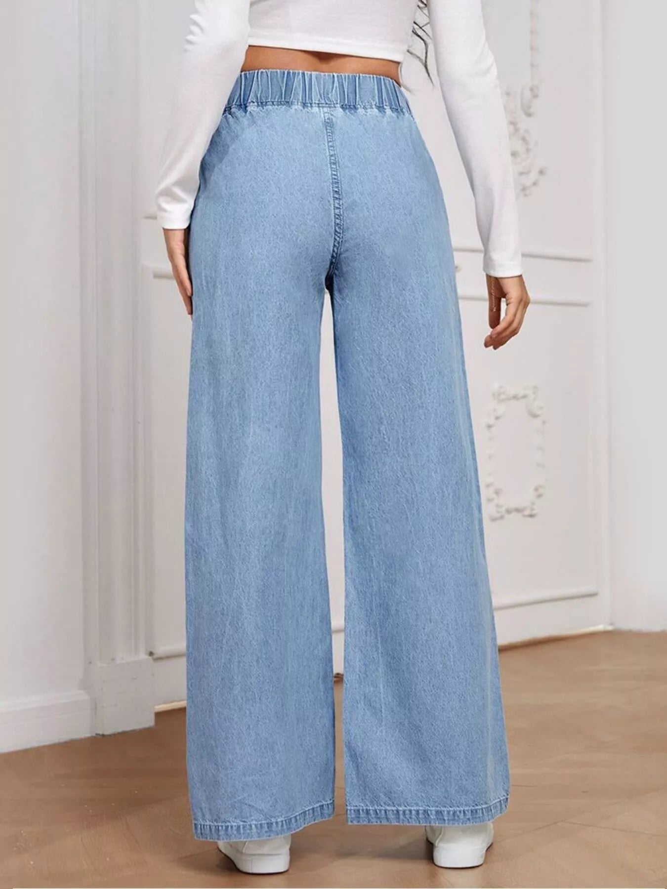 Elastic Waist Wide Leg Jeans