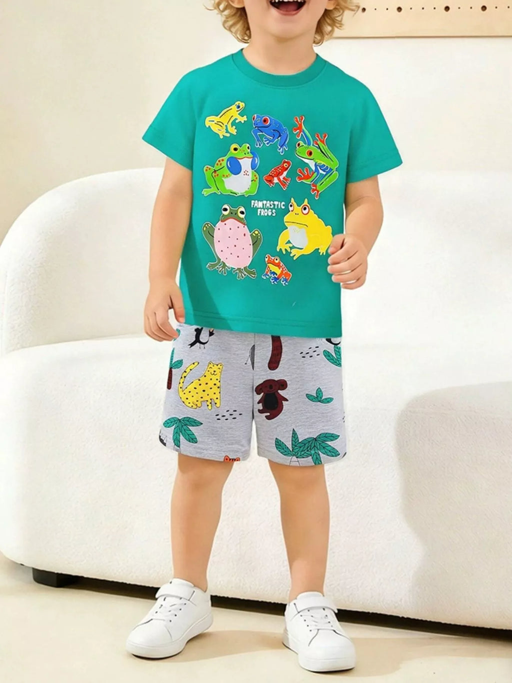 Children's Frog Print Short Sleeve Tee and Shorts Set