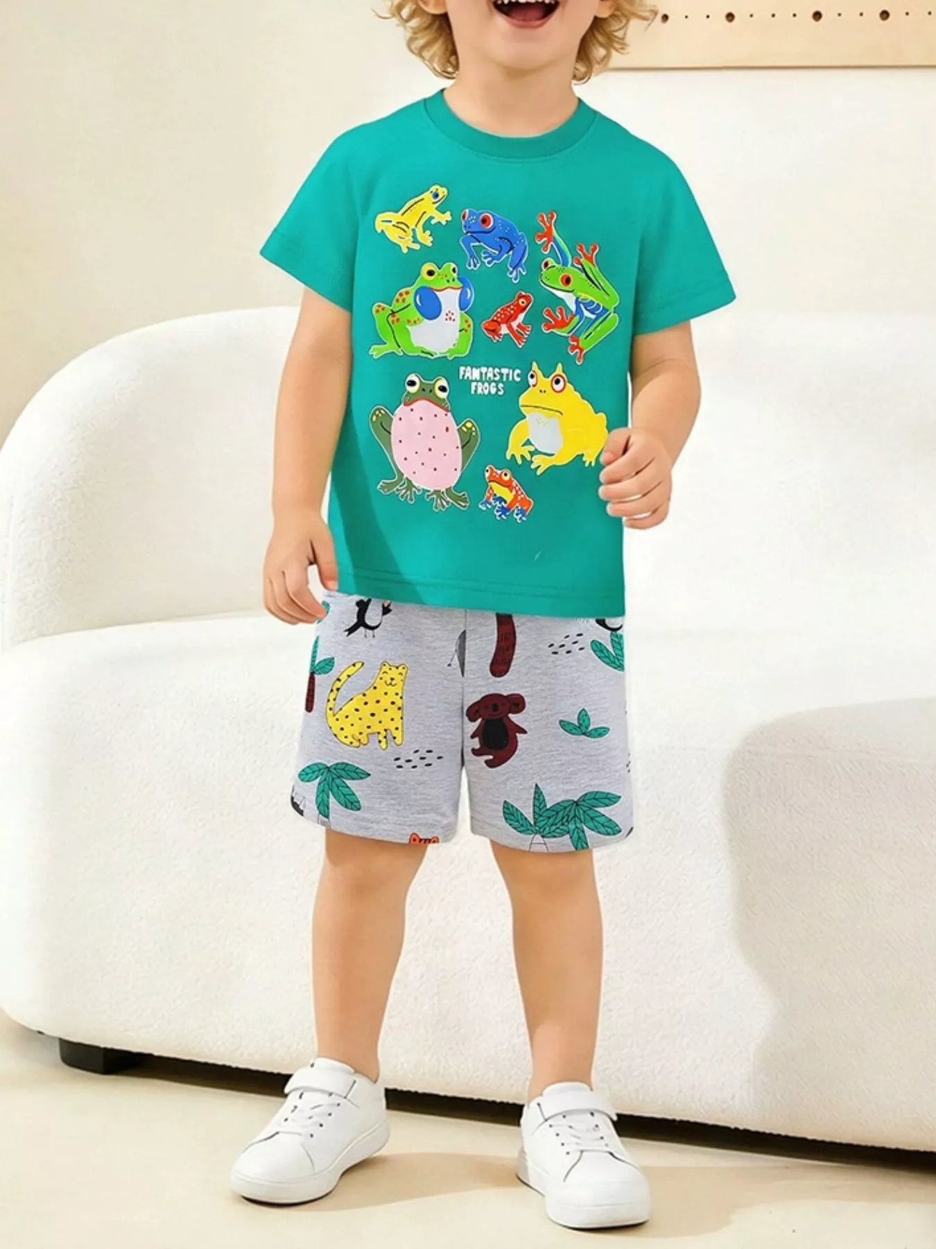 Children's Frog Print Short Sleeve Tee and Shorts Set