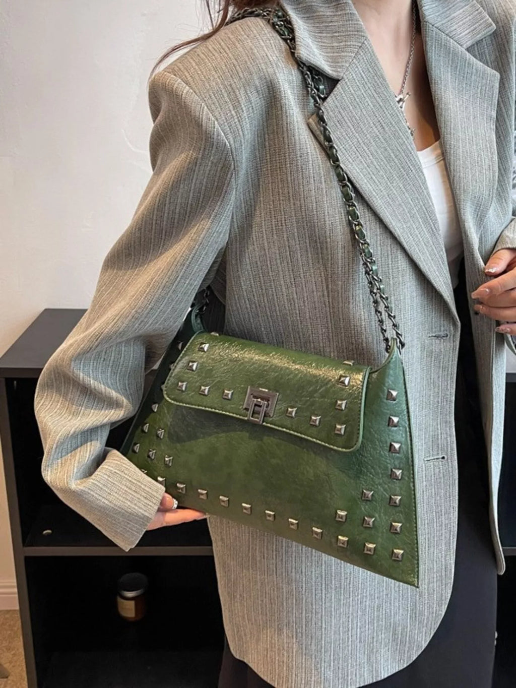 Studded Flap Chain Shoulder Bag