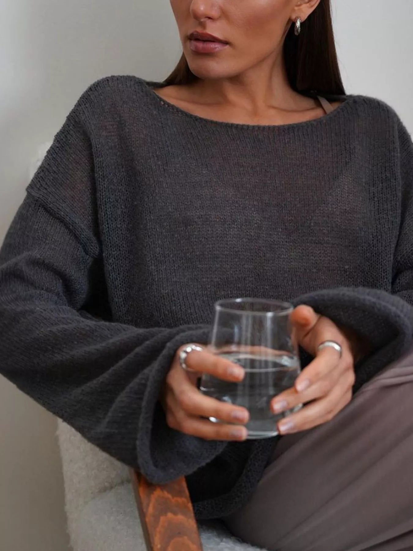 Boat Neck Dropped Shoulder Sweater