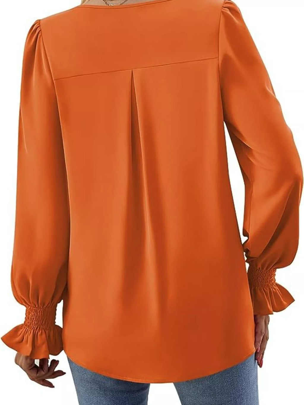 V-Neck Long Sleeve Ruffle Cuff Blouse
