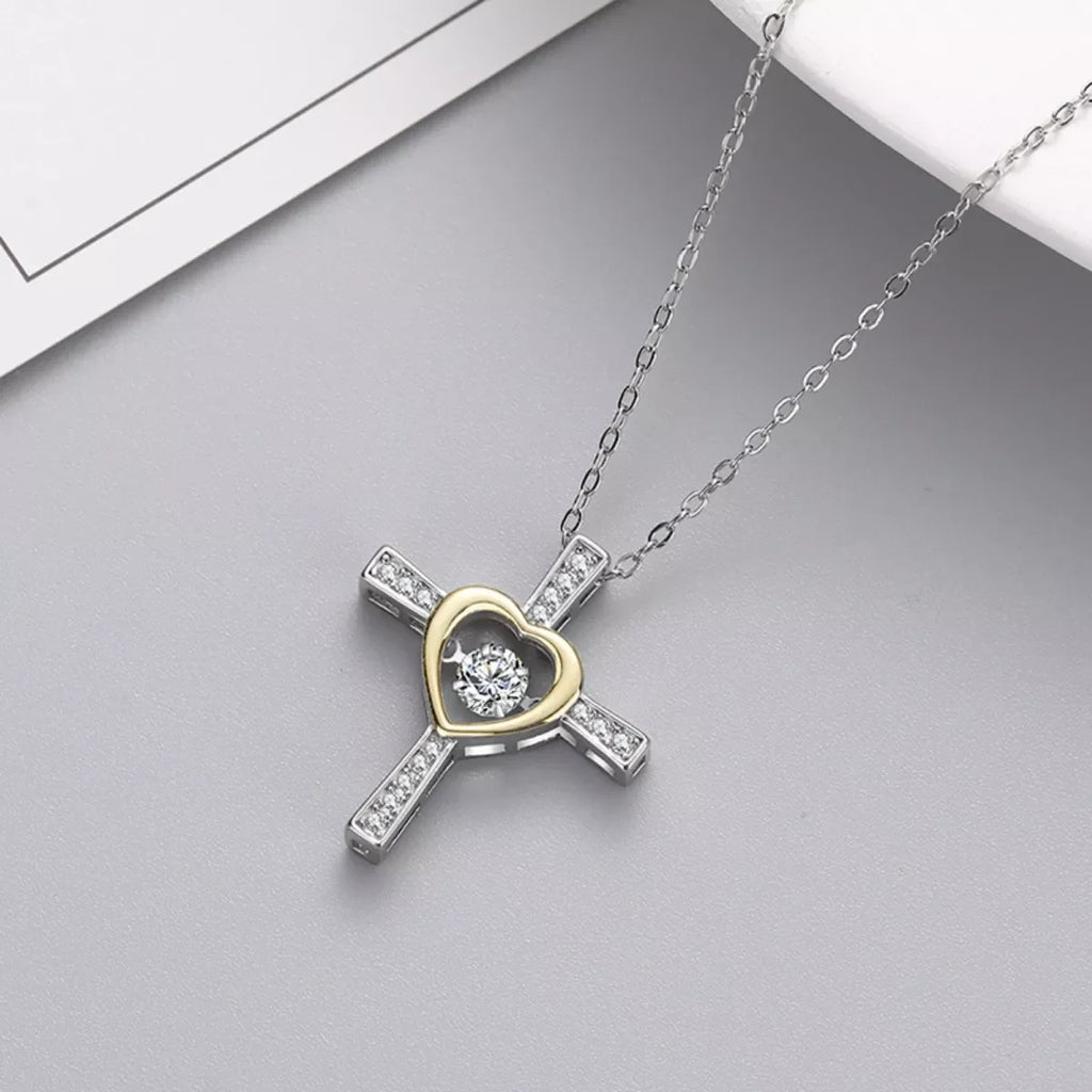 925 Sterling Silver Heart Cross Necklace